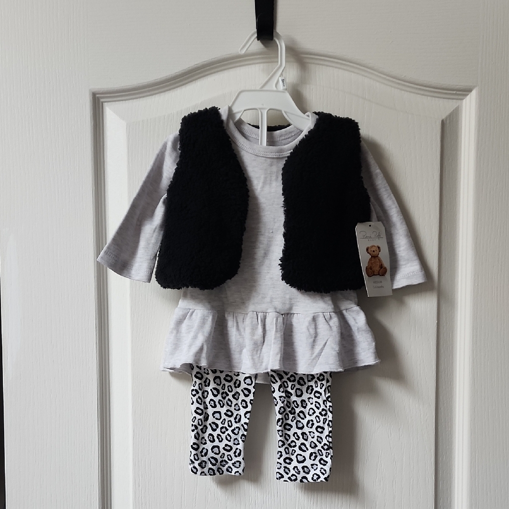 Gray and Black Baby Outfit with Leopard Print Leggings NWT